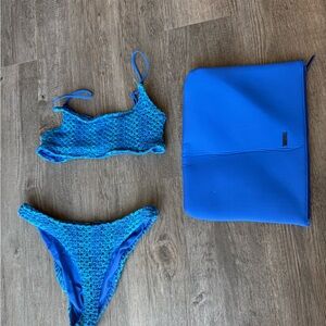Triangl Mica Blue Crochet Bikini Set | Medium | Worn Twice with bag